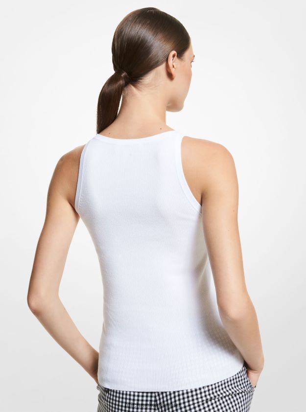ropa educacion fisica Michael Kors mujer Camiseta sin mangas de viscosa elástica acanalada Blanco óptico 8FX48V3675
