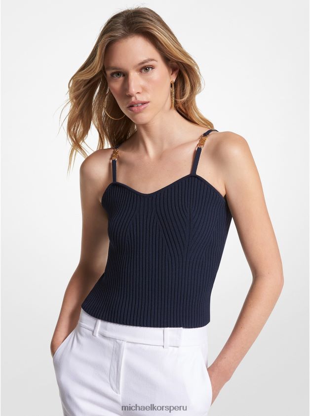 ropa educacion fisica Michael Kors mujer camiseta sin mangas corta de viscosa elástica acanalada azul medianoche 8FX48V398