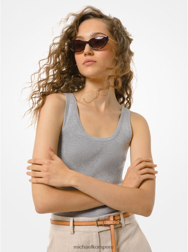 ropa educacion fisica Michael Kors mujer camiseta sin mangas de viscosa de canalé Perla gris 8FX48V464