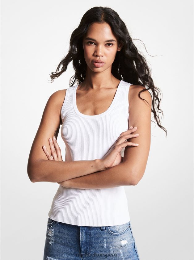 ropa educacion fisica Michael Kors mujer camiseta sin mangas de viscosa de canalé blanco 8FX48V467