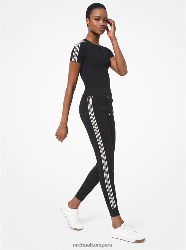 ropa educacion fisica Michael Kors mujer joggers de punto texturizado con cinta con logo negro 8FX48V432