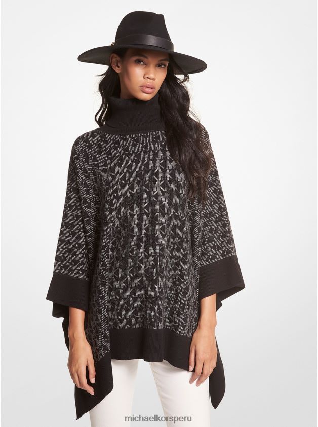 ropa educacion fisica Michael Kors mujer poncho con cuello alto y logo en jacquard negro/hueso 8FX48V441