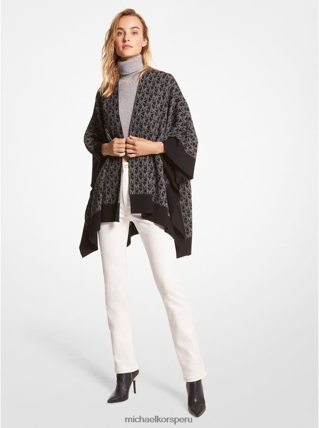 ropa educacion fisica Michael Kors mujer poncho con logo en jacquard negro/hueso 8FX48V435