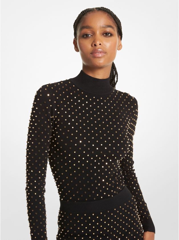ropa educacion fisica Michael Kors mujer top astor con tachuelas de viscosa elástica y cuello alto oro negro 8FX48V443