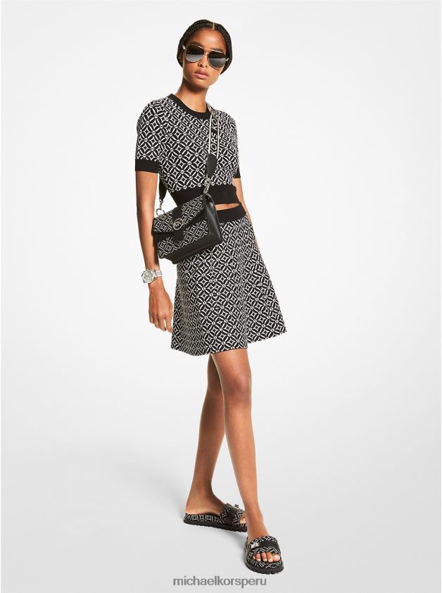 ropa educacion fisica Michael Kors mujer top con logo en jacquard negro/hueso 8FX48V404