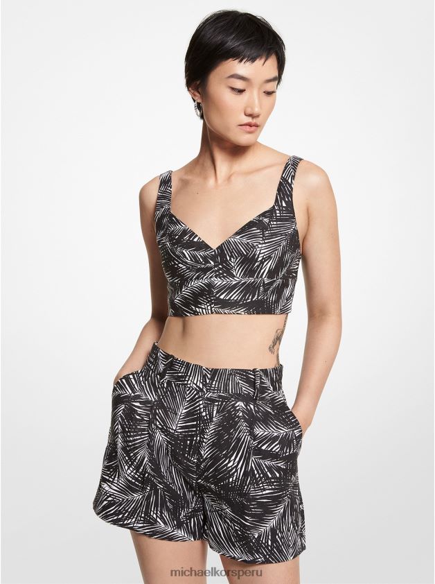 ropa educacion fisica Michael Kors mujer top tipo sujetador de lino con palmeras blanco negro 8FX48V454
