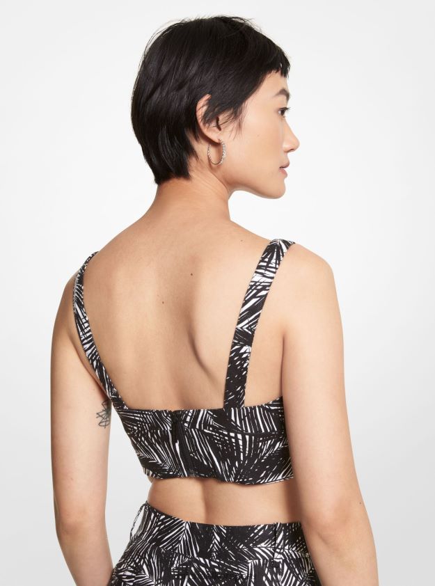 ropa educacion fisica Michael Kors mujer top tipo sujetador de lino con palmeras blanco negro 8FX48V454