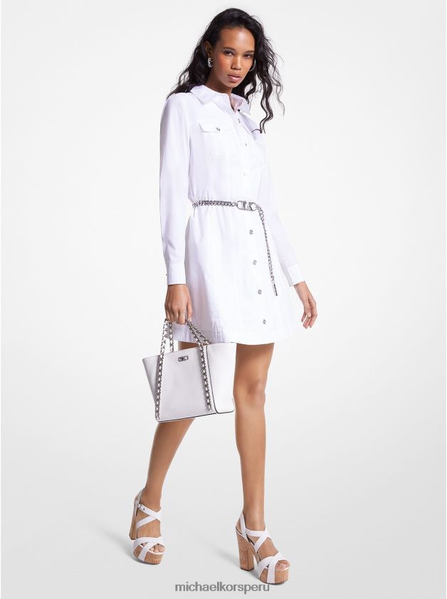 ropa educacion fisica Michael Kors mujer Vestido camisero de popelina de algodón orgánico elástico con cinturón blanco 8FX48V74