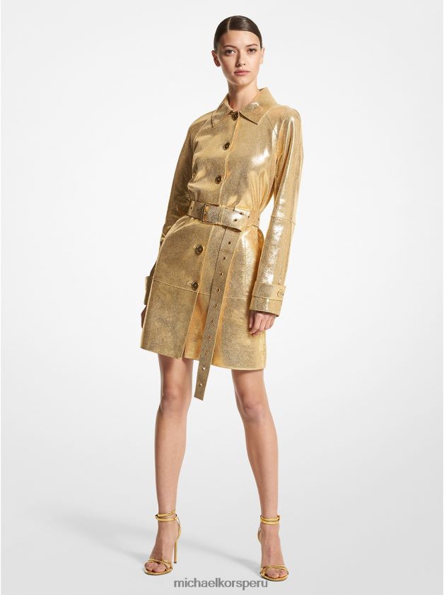 ropa educacion fisica Michael Kors mujer colección ante metalizado con cinturón balmacaan oro 8FX48V3461