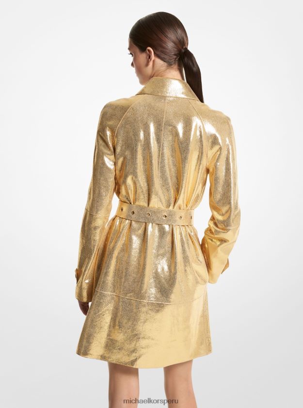 ropa educacion fisica Michael Kors mujer colección ante metalizado con cinturón balmacaan oro 8FX48V3461