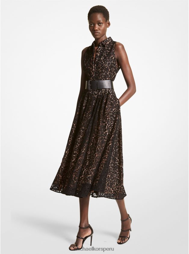 ropa educacion fisica Michael Kors mujer colección vestido camisero de encaje floral negro 8FX48V3646