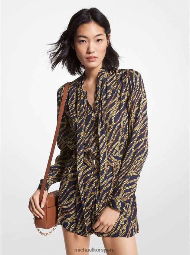 ropa educacion fisica Michael Kors mujer mameluco de georgette con estampado de estado azul medianoche 8FX48V45
