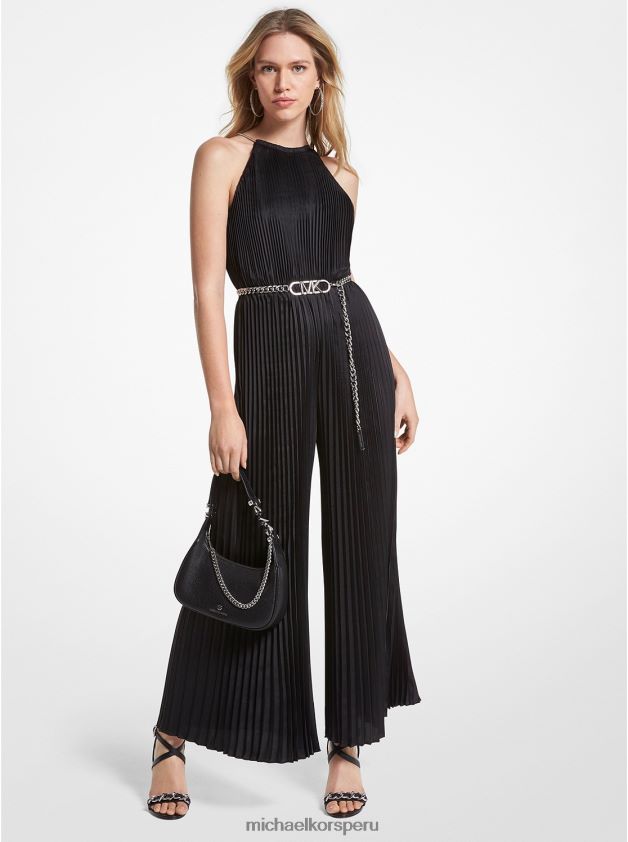 ropa educacion fisica Michael Kors mujer mono de satén con cuello halter negro 8FX48V3