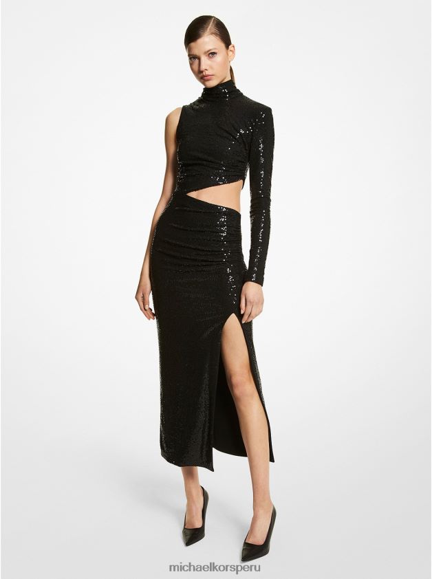 ropa educacion fisica Michael Kors mujer vestido asimétrico de punto elástico con lentejuelas bordado a mano de la colección negro 8FX48V3588