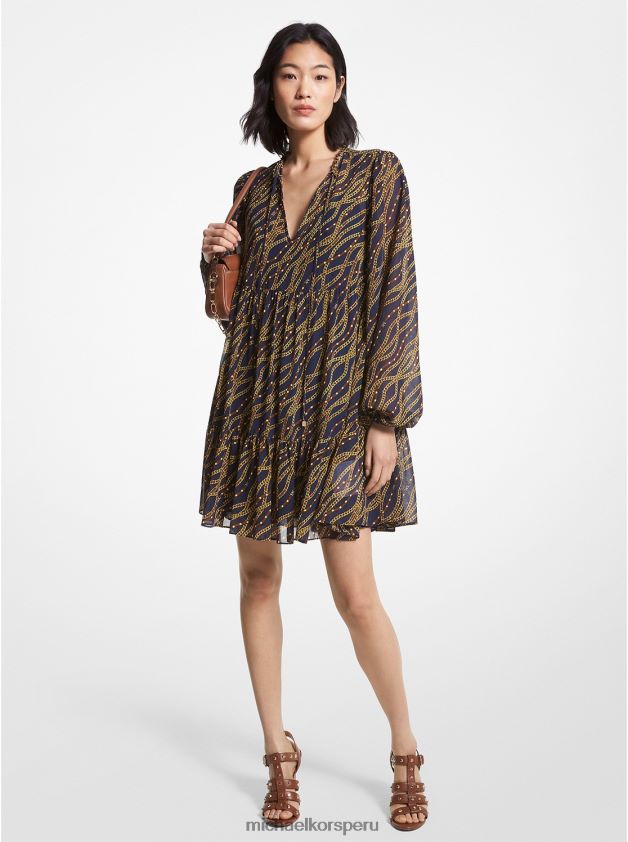 ropa educacion fisica Michael Kors mujer vestido babydoll de georgette con estampado de estado azul medianoche 8FX48V44