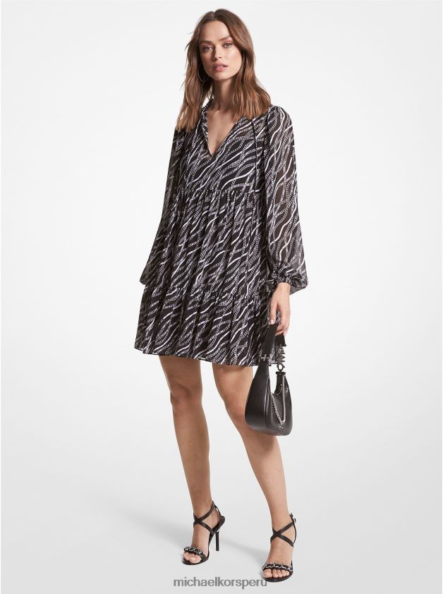 ropa educacion fisica Michael Kors mujer vestido babydoll de georgette con estampado de estado negro 8FX48V43