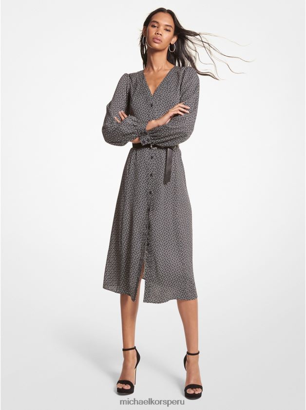 ropa educacion fisica Michael Kors mujer vestido camisero con logo en jacquard hueso 8FX48V139