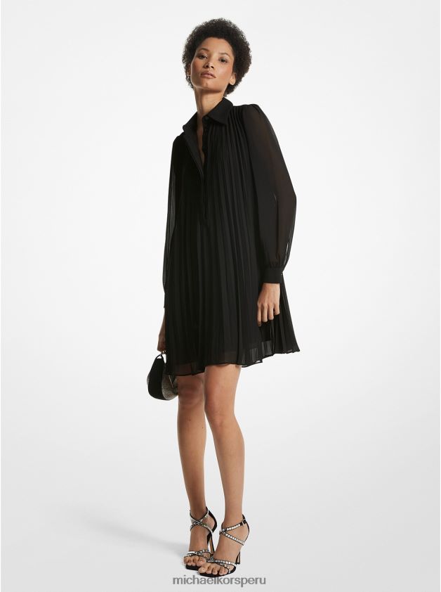 ropa educacion fisica Michael Kors mujer vestido camisero plisado de georgette negro 8FX48V169
