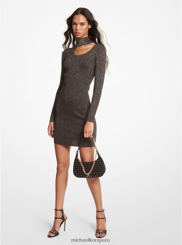 ropa educacion fisica Michael Kors mujer vestido con aberturas de viscosa elástica metalizada oro negro 8FX48V120