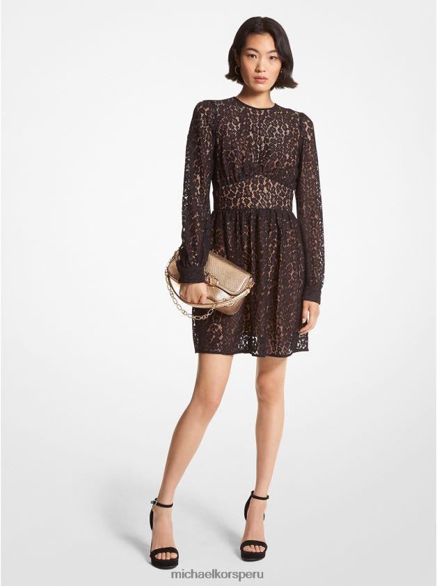 ropa educacion fisica Michael Kors mujer vestido corto con encaje y cordones de leopardo negro 8FX48V113