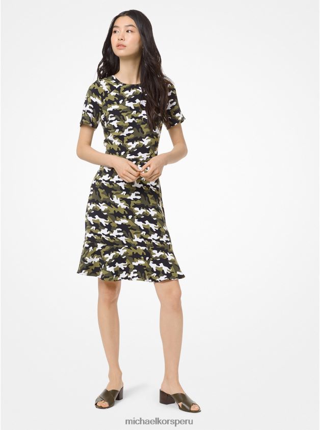 ropa educacion fisica Michael Kors mujer vestido de camuflaje con volantes negro/hiedra 8FX48V191