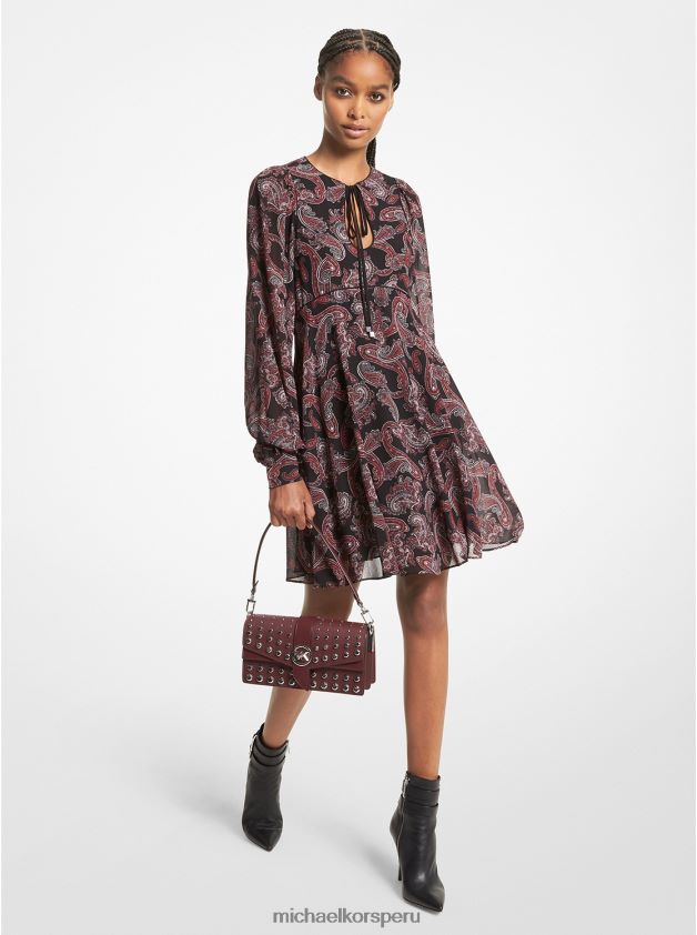 ropa educacion fisica Michael Kors mujer vestido de georgette con estampado de cachemira rosa real 8FX48V108