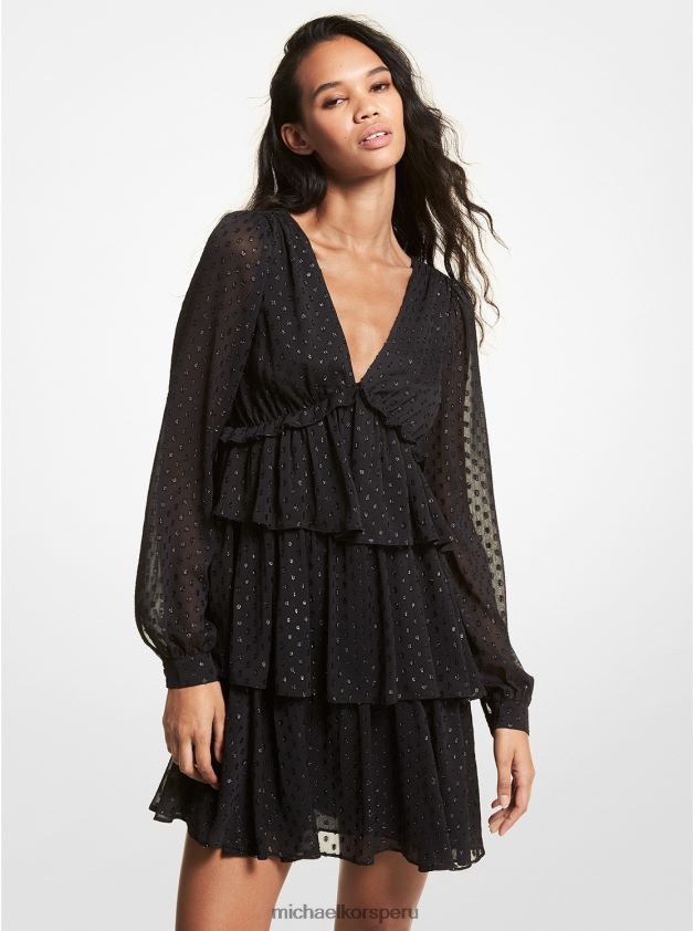 ropa educacion fisica Michael Kors mujer vestido de georgette con volantes y punto fil coupé negro 8FX48V175