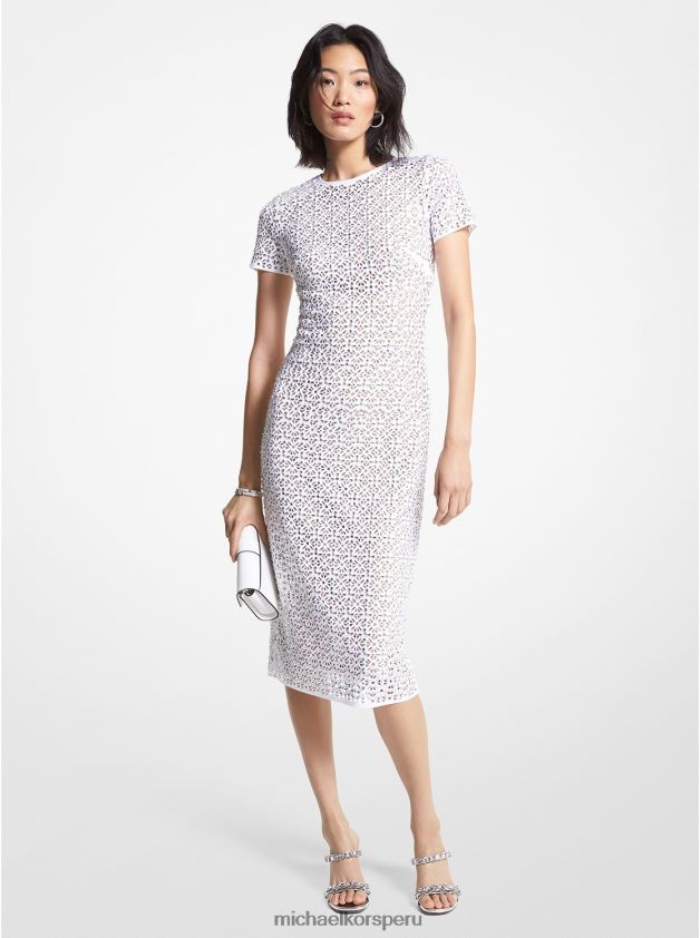 ropa educacion fisica Michael Kors mujer vestido de neopreno con adornos cortados a láser blanco 8FX48V36