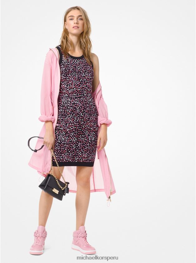 ropa educacion fisica Michael Kors mujer vestido de tirantes con lentejuelas florales negro/rosa eléctrico 8FX48V192