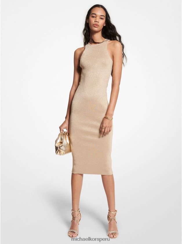 ropa educacion fisica Michael Kors mujer vestido de tirantes de viscosa elástica metalizada oro 8FX48V39
