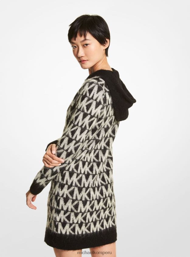 ropa educacion fisica Michael Kors mujer vestido estilo sudadera con capucha y logo cepillado negro/hueso 8FX48V132