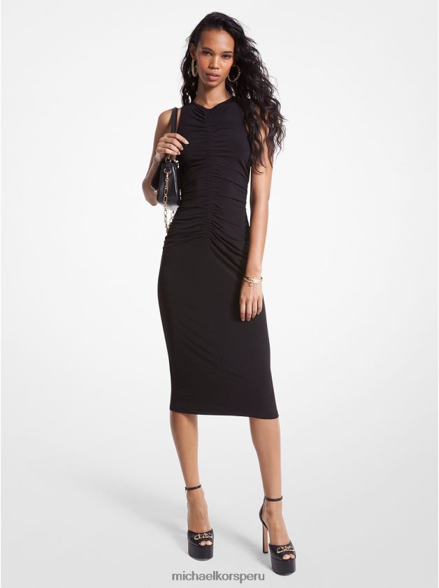 ropa educacion fisica Michael Kors mujer vestido fruncido de punto elástico mate negro 8FX48V75
