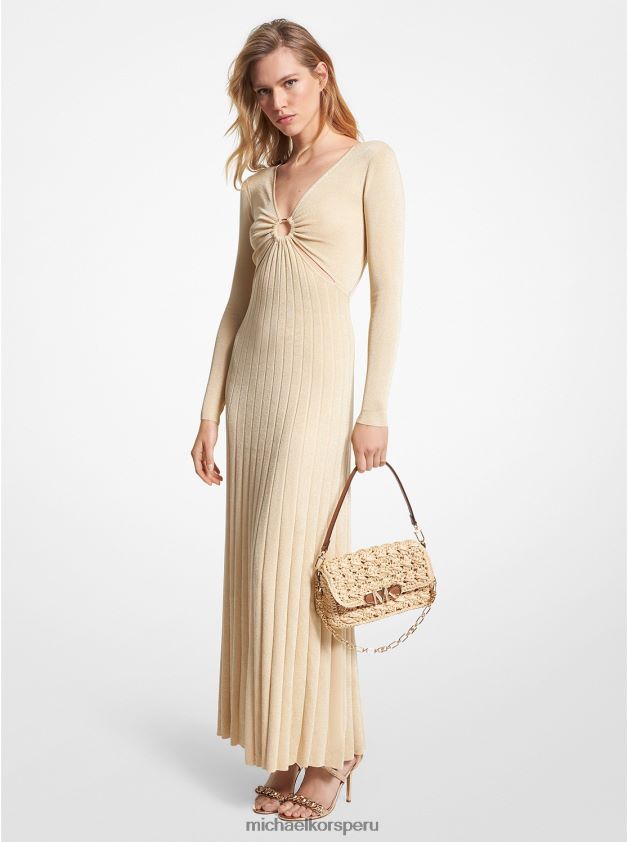 ropa educacion fisica Michael Kors mujer vestido largo con aros de punto elástico metalizado oro 8FX48V42