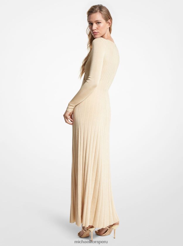 ropa educacion fisica Michael Kors mujer vestido largo con aros de punto elástico metalizado oro 8FX48V42