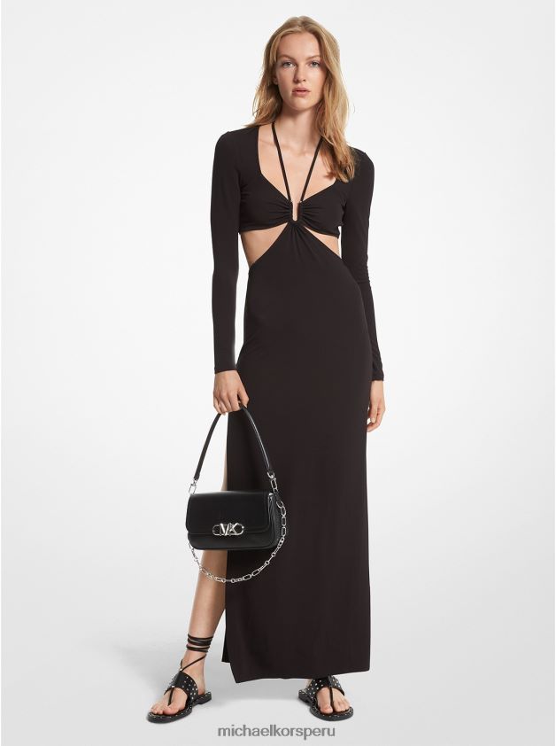 ropa educacion fisica Michael Kors mujer vestido largo de punto mate con aberturas negro 8FX48V64