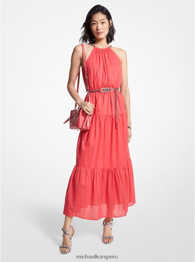 ropa educacion fisica Michael Kors mujer vestido midi de algodón con cuello halter y cadena geranio 8FX48V63