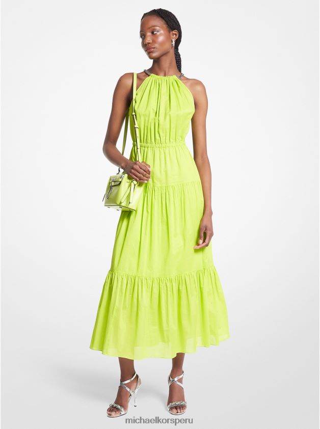 ropa educacion fisica Michael Kors mujer vestido midi de algodón con cuello halter y cadena limonada brt 8FX48V65