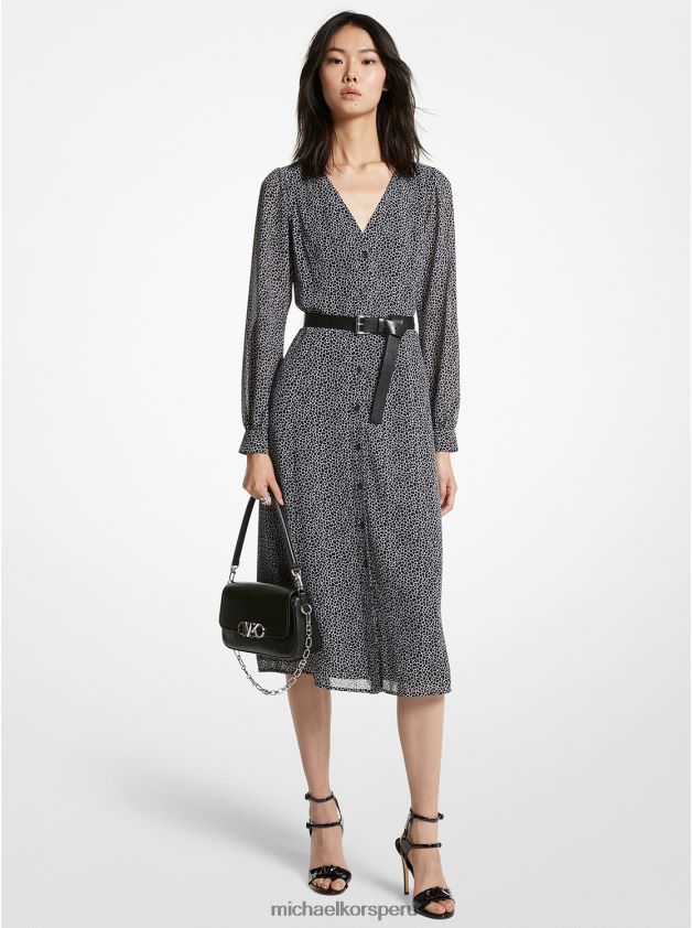 ropa educacion fisica Michael Kors mujer vestido midi de georgette con estampado animal blanco negro 8FX48V91