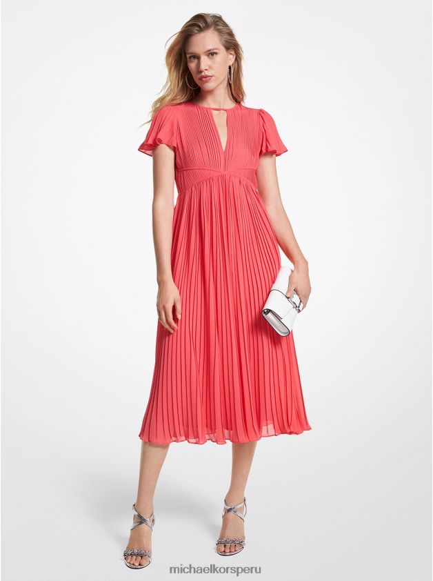 ropa educacion fisica Michael Kors mujer vestido midi de georgette plisado geranio 8FX48V56