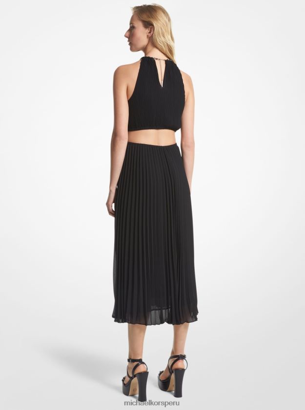 ropa educacion fisica Michael Kors mujer vestido plisado de georgette con aberturas negro 8FX48V90