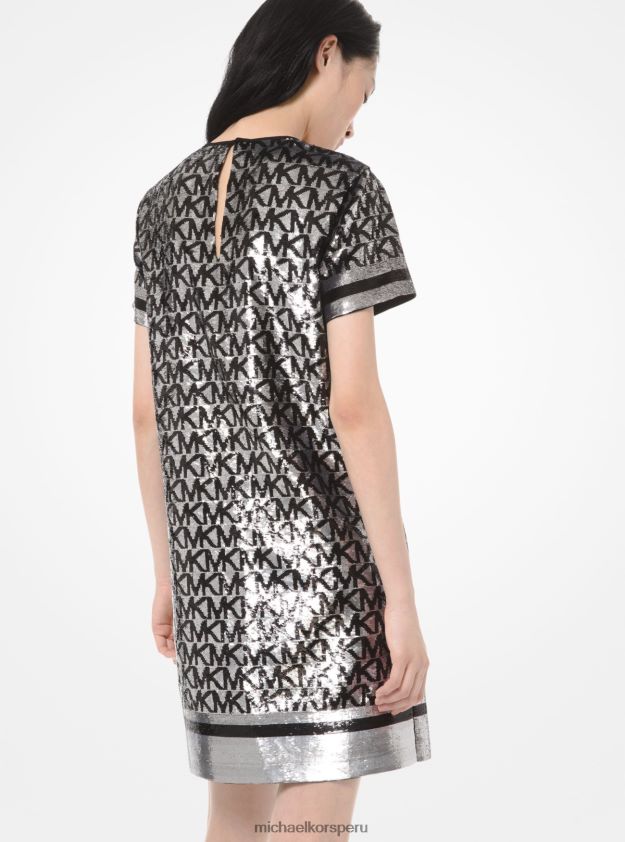 ropa educacion fisica Michael Kors mujer vestido tipo camiseta de georgette con logo y lentejuelas bronce/negro 8FX48V190