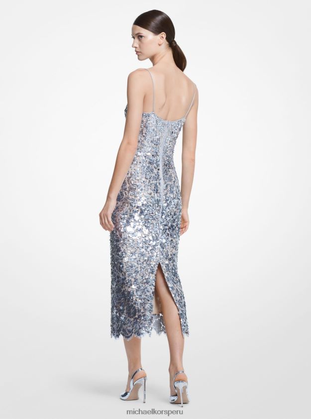 ropa educacion fisica Michael Kors mujer vestido tubo de encaje con paillettes florales y bordado a mano de la colección plata 8FX48V3612