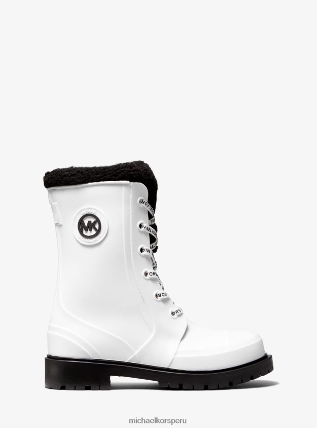 zapatos educacion fisica Michael Kors mujer Bota de lluvia de PVC con forro de piel sintética Montaigne blanco óptico/negro 8FX48V2152