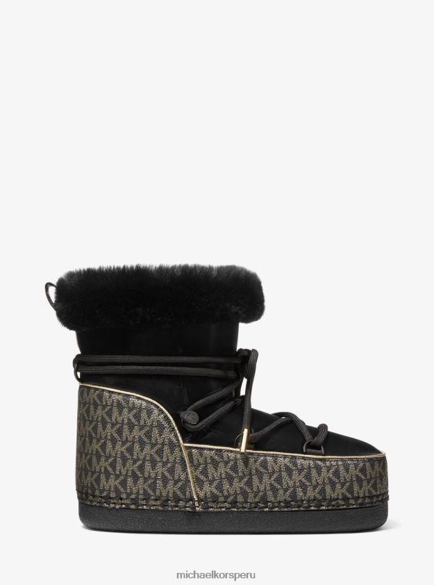 zapatos educacion fisica Michael Kors mujer Bota de terciopelo y logo metálico de Zelda. oro negro 8FX48V2109