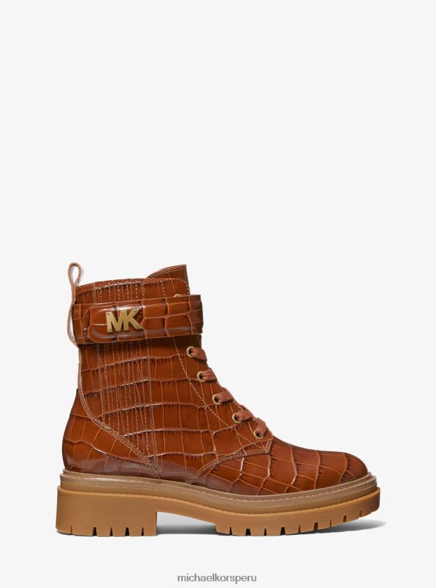 zapatos educacion fisica Michael Kors mujer Bota militar de piel con relieve de cocodrilo Stark castaña 8FX48V2163