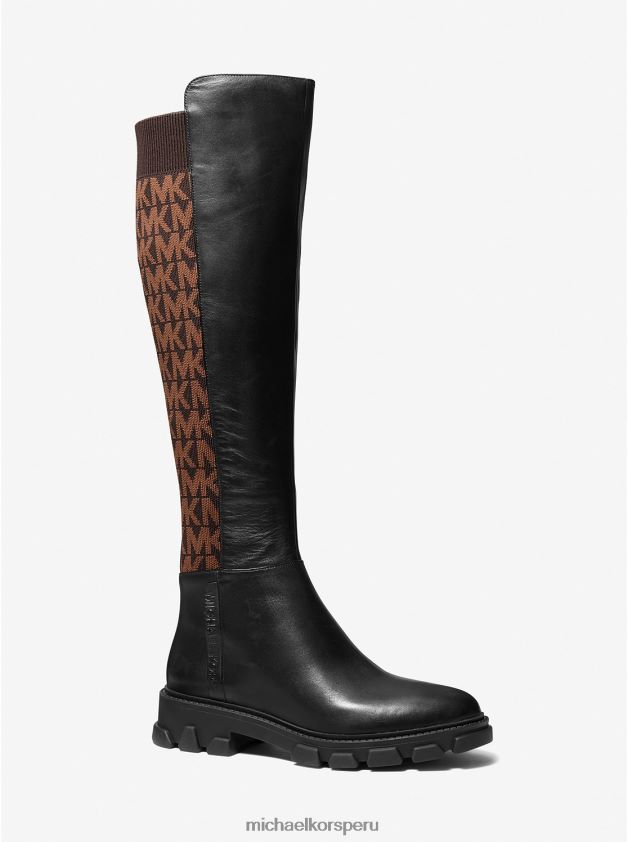 zapatos educacion fisica Michael Kors mujer botas hasta la rodilla ridley de piel y logo en jacquard negro/marrón 8FX48V2121