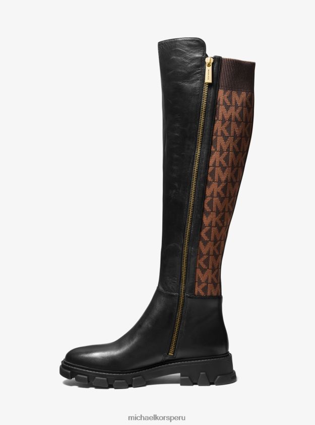 zapatos educacion fisica Michael Kors mujer botas hasta la rodilla ridley de piel y logo en jacquard negro/marrón 8FX48V2121