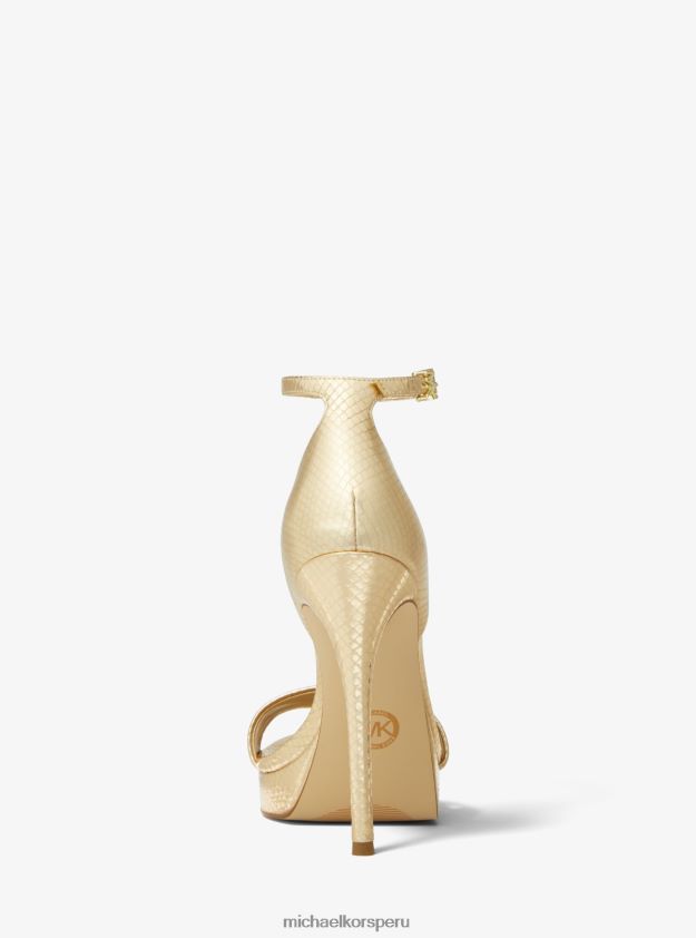 zapatos educacion fisica Michael Kors mujer Sandalia Jordyn con plataforma de piel con relieve de serpiente metalizada oro pálido 8FX48V1891