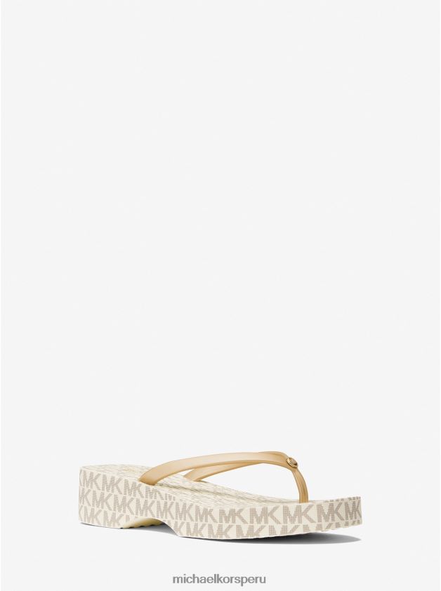 zapatos educacion fisica Michael Kors mujer chanclas con logo de lilo vainilla/oro pálido 8FX48V1868