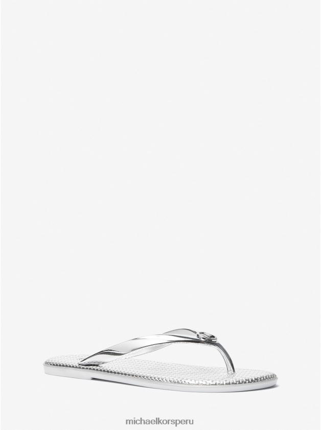 zapatos educacion fisica Michael Kors mujer chanclas jet set pvc metalizado plata 8FX48V2006